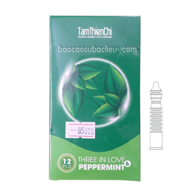 Bao cao su Tâm Thiện Chí Three In Love Peppermint hộp 12 cái