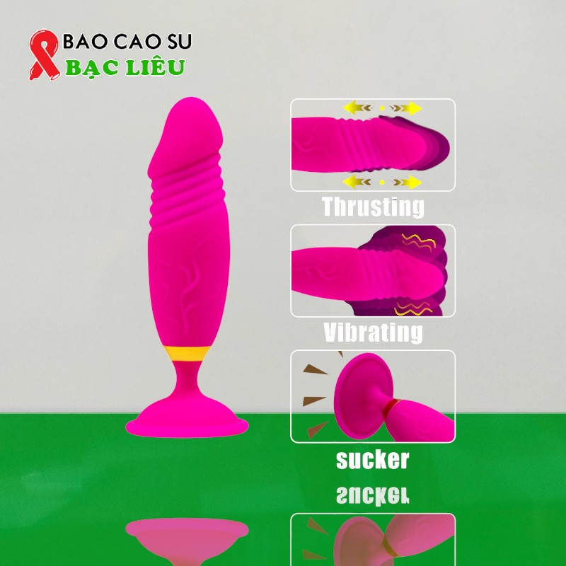 Trứng Rung Thụt Hình Dương Vật Hít Tường – 10 Chế Độ Rung, Remote – Silicone Mềm Mịn | Tại Bao Cao Su Bạc Liêu