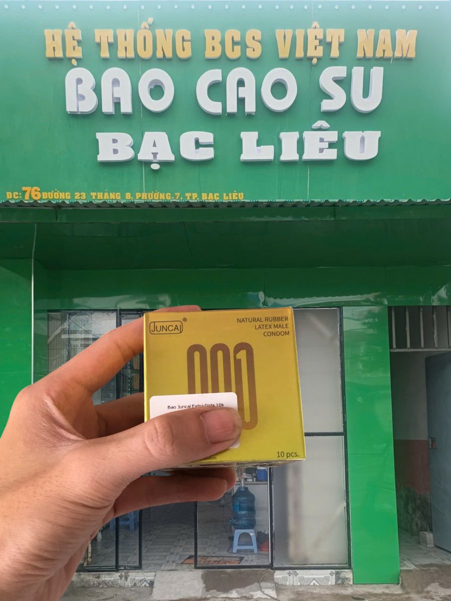 Bao cao su siêu mỏng 001 - Juncai Extra Dots gai nổi xung quanh bao hộp 10 cái tại bao cao su Bạc Liêu